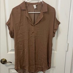 Joie Brown V-neck Silky Shirt